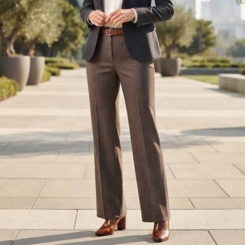 Reitmans Pinstripe Trousers Womens 11 Brown W33 L31 Herringbone Wide Leg Career